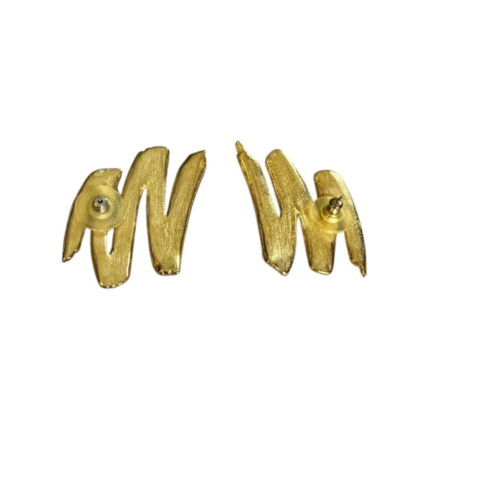 Unbranded Gold-toned Zig Zag Grooved Pierced Earrings Up to 2 Inches